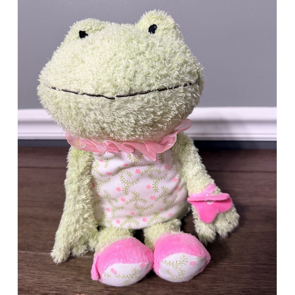 Hallmark Lila Green Frog Plush Stuffed Animal Floral Dress Pink Ruffle